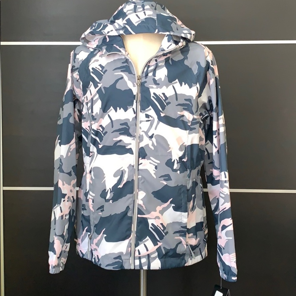 New Balance Women’s Abstract Camo Hooded Cinch Waist Jacket - Picture 2 of 14